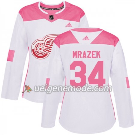 Dame Eishockey Detroit Red Wings Trikot Petr Mrazek 34 Adidas 2017-2018 Weiß Pink Fashion Authentic